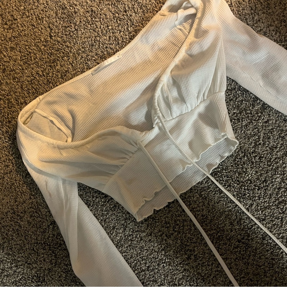 White Crop Top with Tie Front and Fitted Style